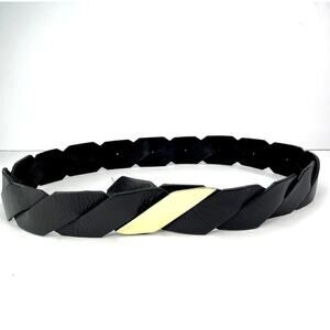 RAINA Genuine Leather Black Braided Belt Gold Metal Hook Buckle Vintage